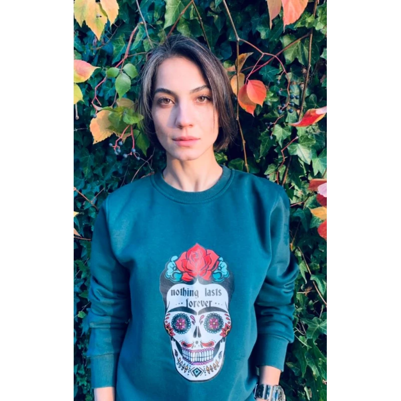 Unisex Sweatshirt Bisiklet Yaka Frida Yeşil